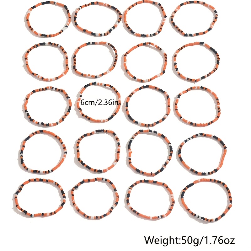 20pc Bohemian Halloween Orange Rice Bead Stackable Bracelet Set